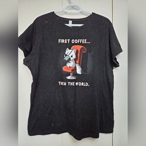 🌷Teeturtle Women's XL "First Coffee Then The World" Black Evil Cat Crewneck Tee